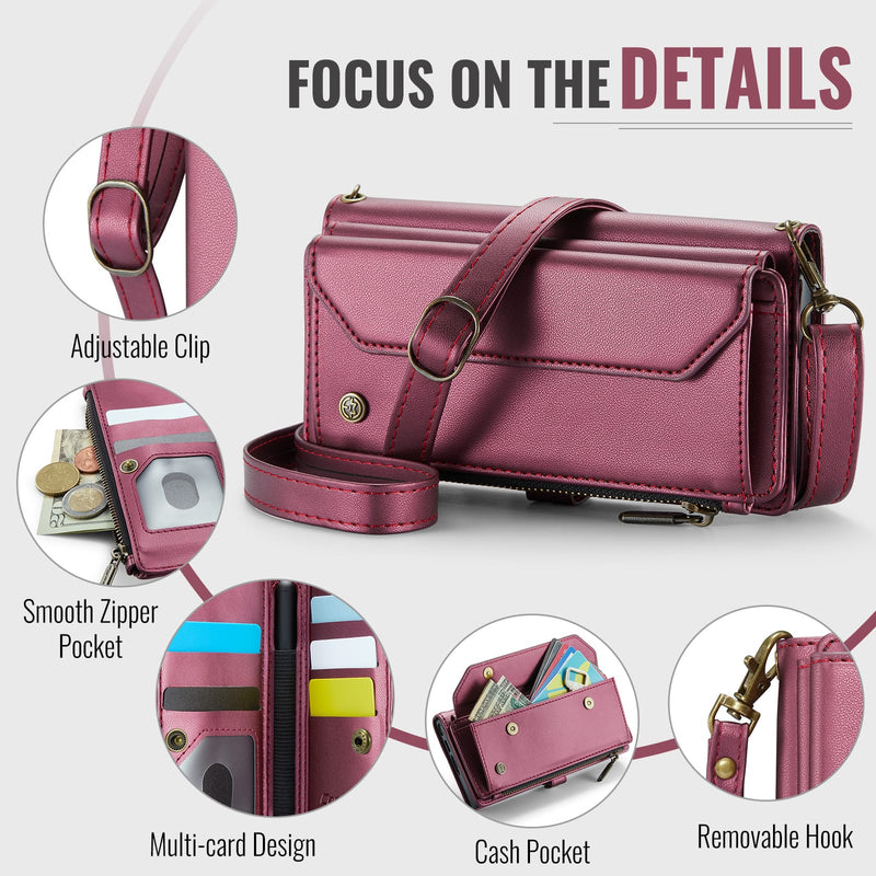 Galaxy Z Fold 6 CaseMe Crossbody Wallet Case with Strap, Card Slots & Zipper Pocket [Maroon]