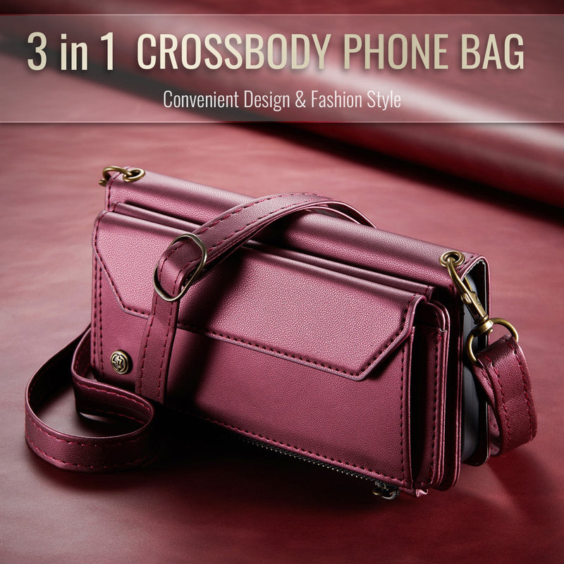 Galaxy Z Fold 6 CaseMe Crossbody Wallet Case with Strap, Card Slots & Zipper Pocket [Maroon]