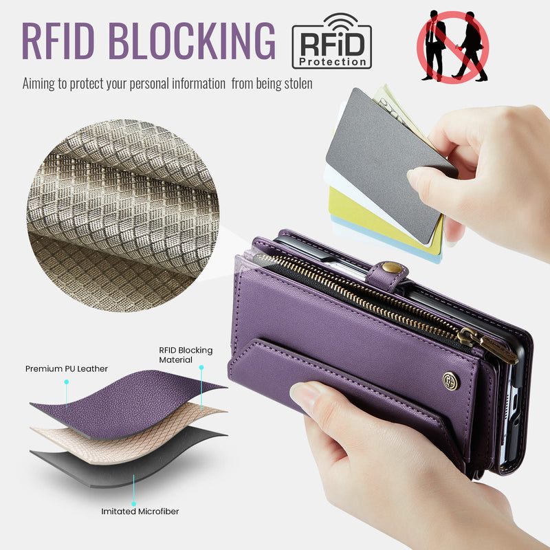 Galaxy Z Fold 6 CaseMe Crossbody Wallet Case with Strap, Card Slots & Zipper Pocket [Purple]