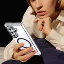 Crystal-clear Magnetic Ring Case for Samsung Galaxy Z Fold 7 with Tempered Glass [Black]