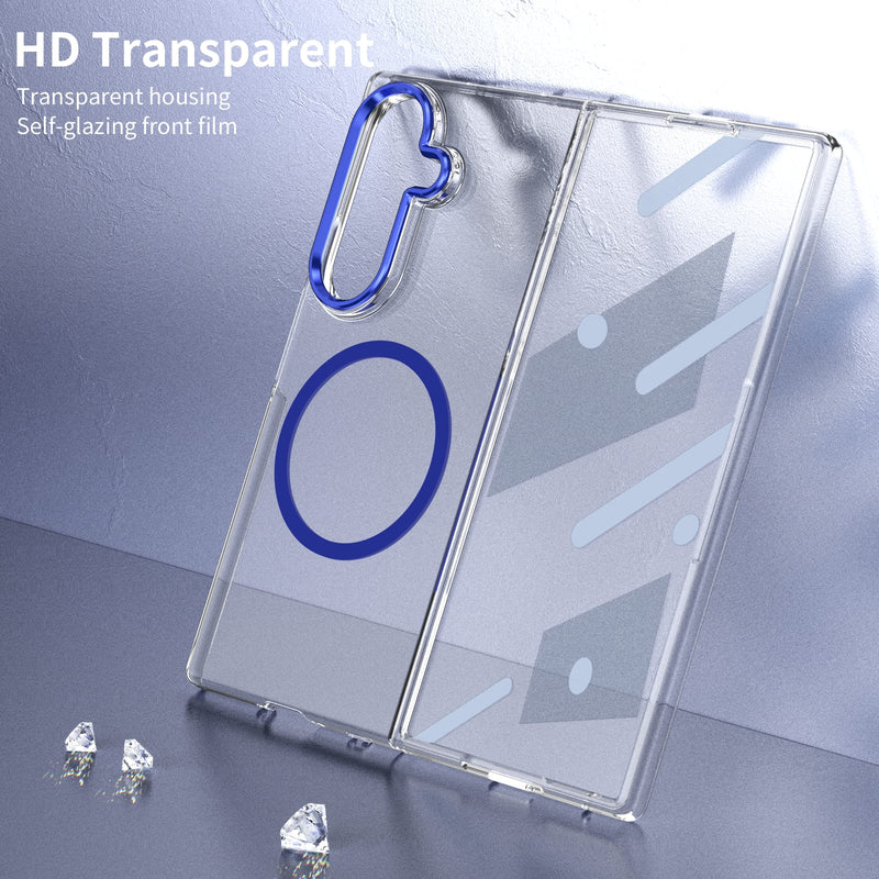 Crystal-clear Magnetic Ring Case for Samsung Galaxy Z Fold 7 with Tempered Glass [Blue]