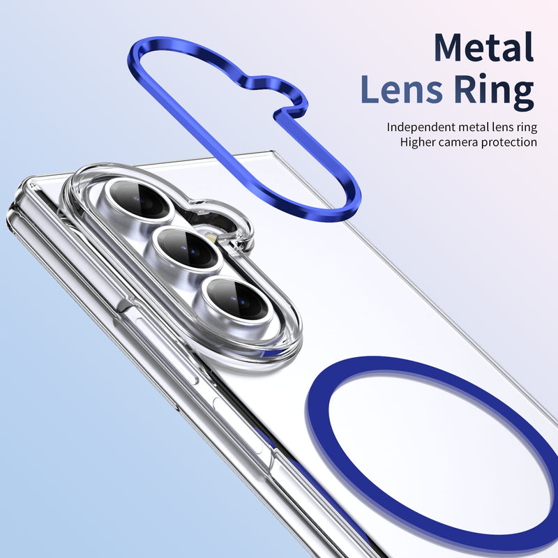 Crystal-clear Magnetic Ring Case for Samsung Galaxy Z Fold 7 with Tempered Glass [Blue]