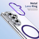 Crystal-clear Magnetic Ring Case for Samsung Galaxy Z Fold 7 with Tempered Glass [Purple]