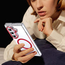 Crystal-clear Magnetic Ring Case for Samsung Galaxy Z Fold 7 with Tempered Glass[Red]