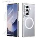Crystal-clear Magnetic Ring Case for Samsung Galaxy Z Fold 7 with Tempered Glass [Silver]