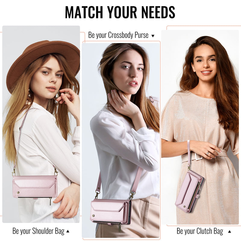 Galaxy Z Fold 7 CaseMe Crossbody Wallet Case with Strap, Card Slots & Zipper Pocket [Pink]