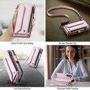 Galaxy Z Fold 7 CaseMe Crossbody Wallet Case with Strap, Card Slots & Zipper Pocket [Pink]