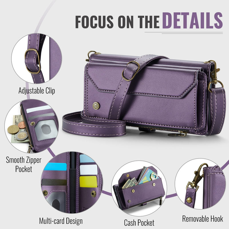 Galaxy Z Fold 7 CaseMe Crossbody Wallet Case with Strap, Card Slots & Zipper Pocket [Purple]