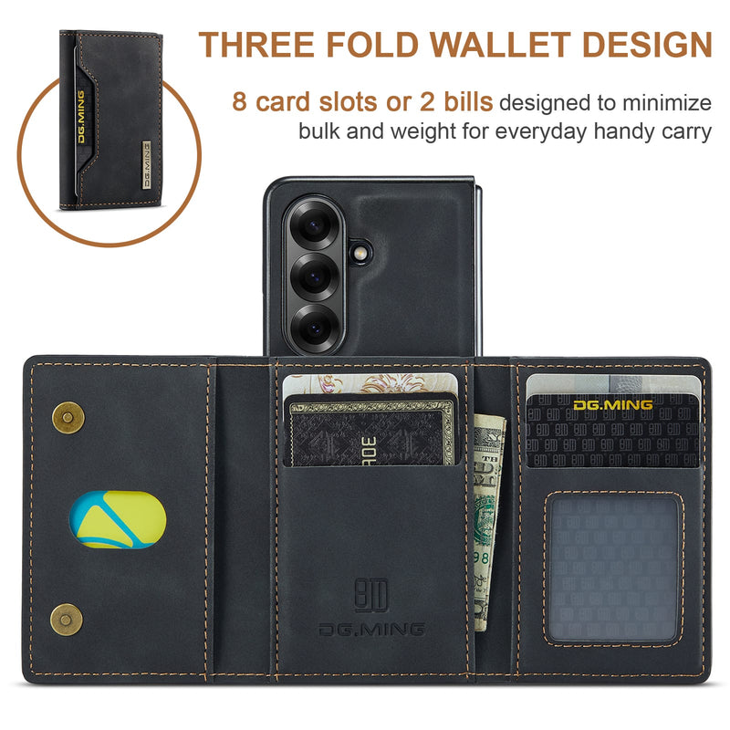 DG.MING Magnetic Business Leather Case for Galaxy Z Fold 7 - with Detachable Wallet [Black]