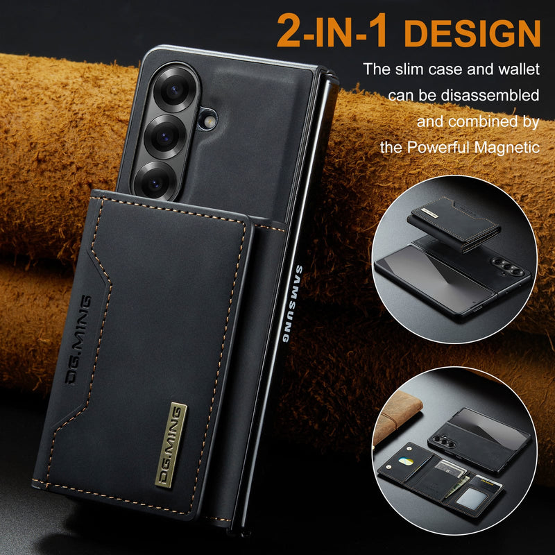 DG.MING Magnetic Business Leather Case for Galaxy Z Fold 7 - with Detachable Wallet [Black]