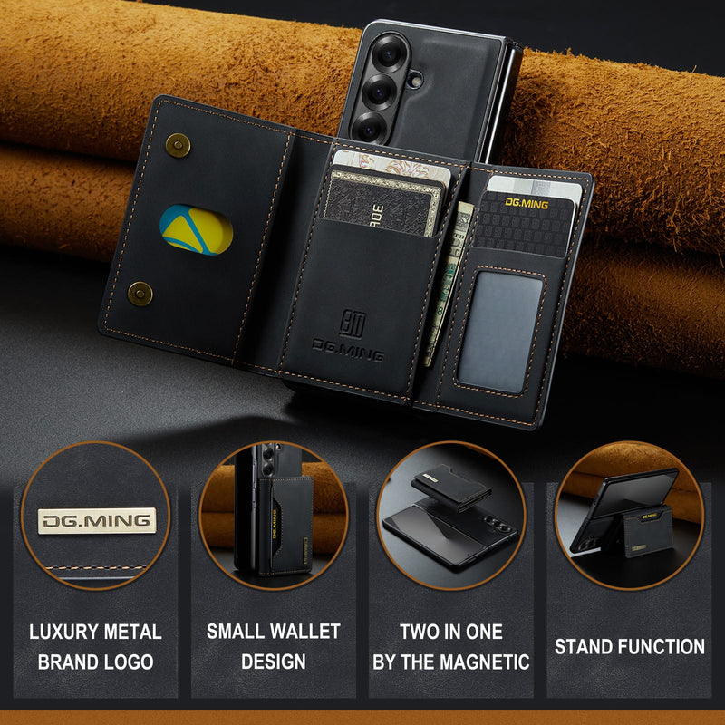 DG.MING Magnetic Business Leather Case for Galaxy Z Fold 7 - with Detachable Wallet [Black]