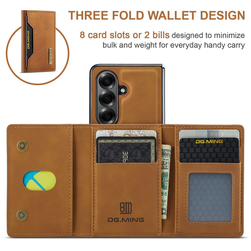 DG.MING Magnetic Business Leather Case for Galaxy Z Fold 7 - with Detachable Wallet [Brown]