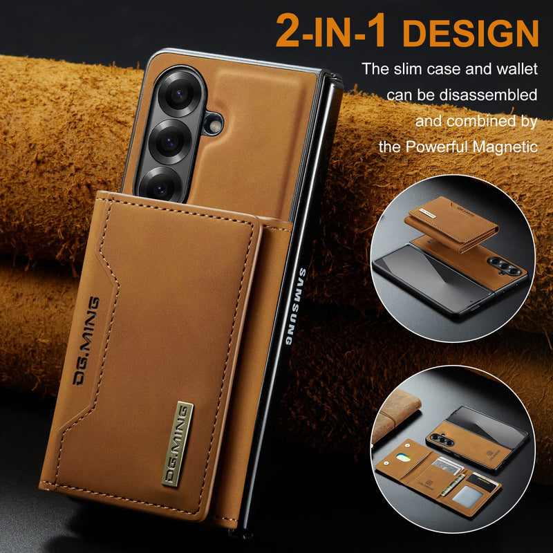 DG.MING Magnetic Business Leather Case for Galaxy Z Fold 7 - with Detachable Wallet [Brown]