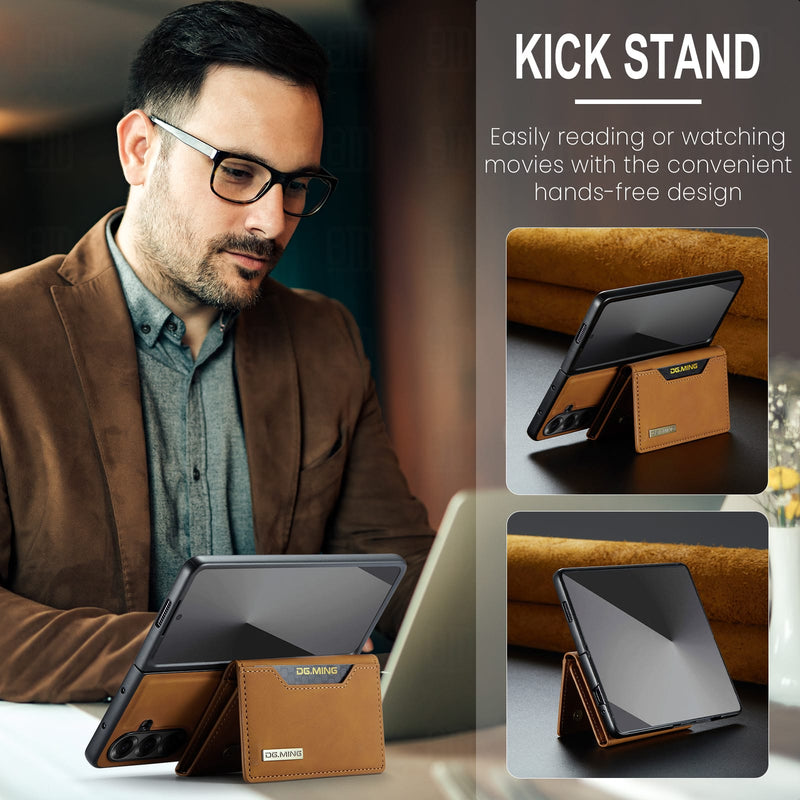 DG.MING Magnetic Business Leather Case for Galaxy Z Fold 7 - with Detachable Wallet [Brown]