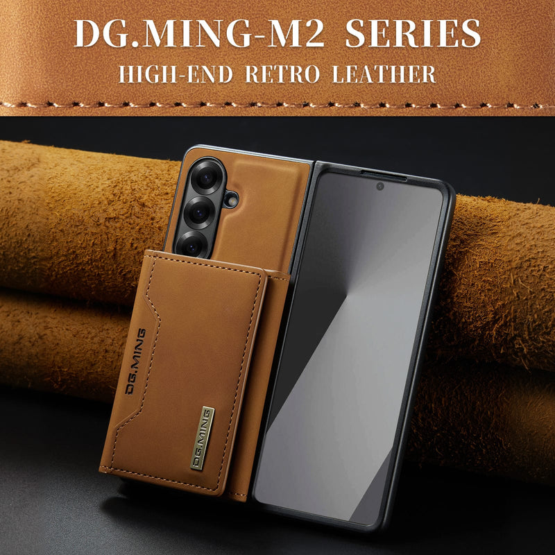 DG.MING Magnetic Business Leather Case for Galaxy Z Fold 7 - with Detachable Wallet [Brown]