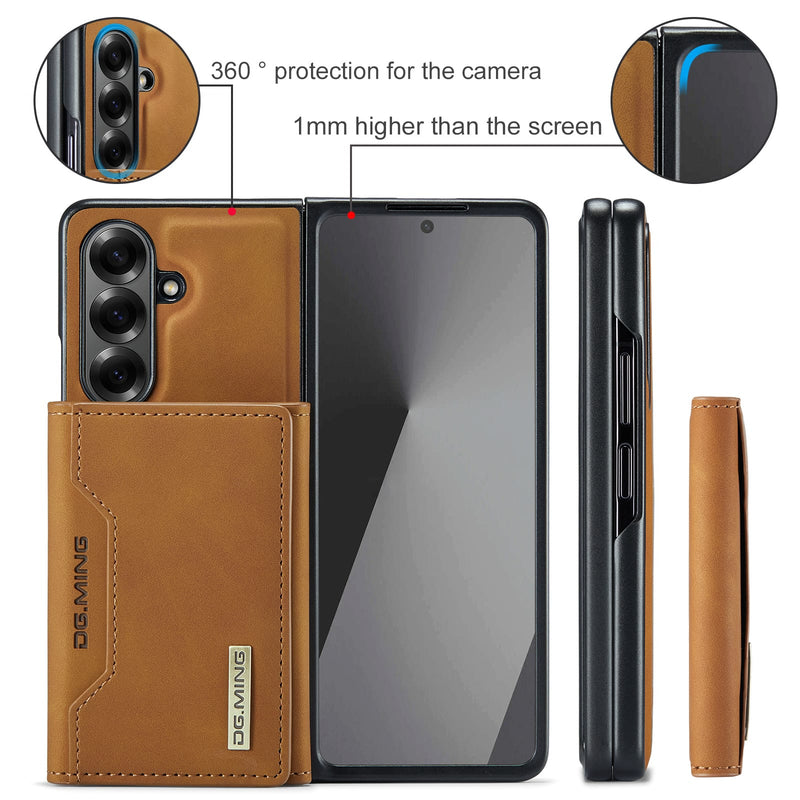 DG.MING Magnetic Business Leather Case for Galaxy Z Fold 7 - with Detachable Wallet [Brown]