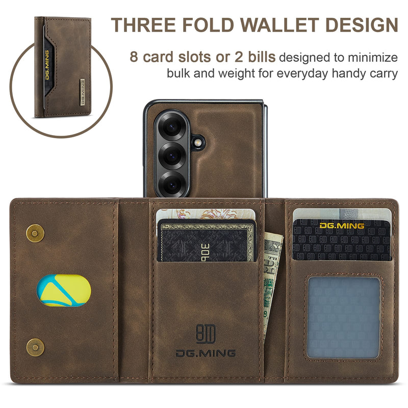 DG.MING Magnetic Business Leather Case for Galaxy Z Fold 7 - with Detachable Wallet [Coffee]