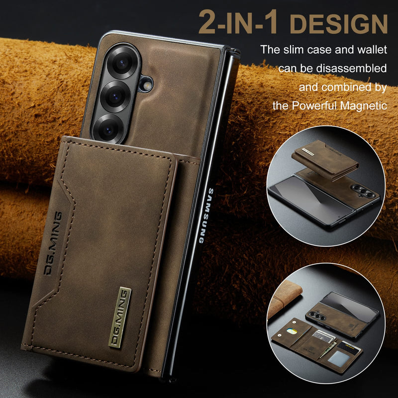 DG.MING Magnetic Business Leather Case for Galaxy Z Fold 7 - with Detachable Wallet [Coffee]