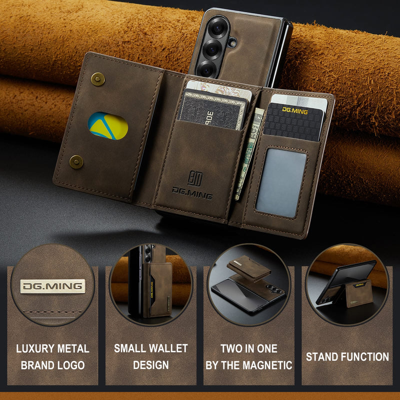 DG.MING Magnetic Business Leather Case for Galaxy Z Fold 7 - with Detachable Wallet [Coffee]