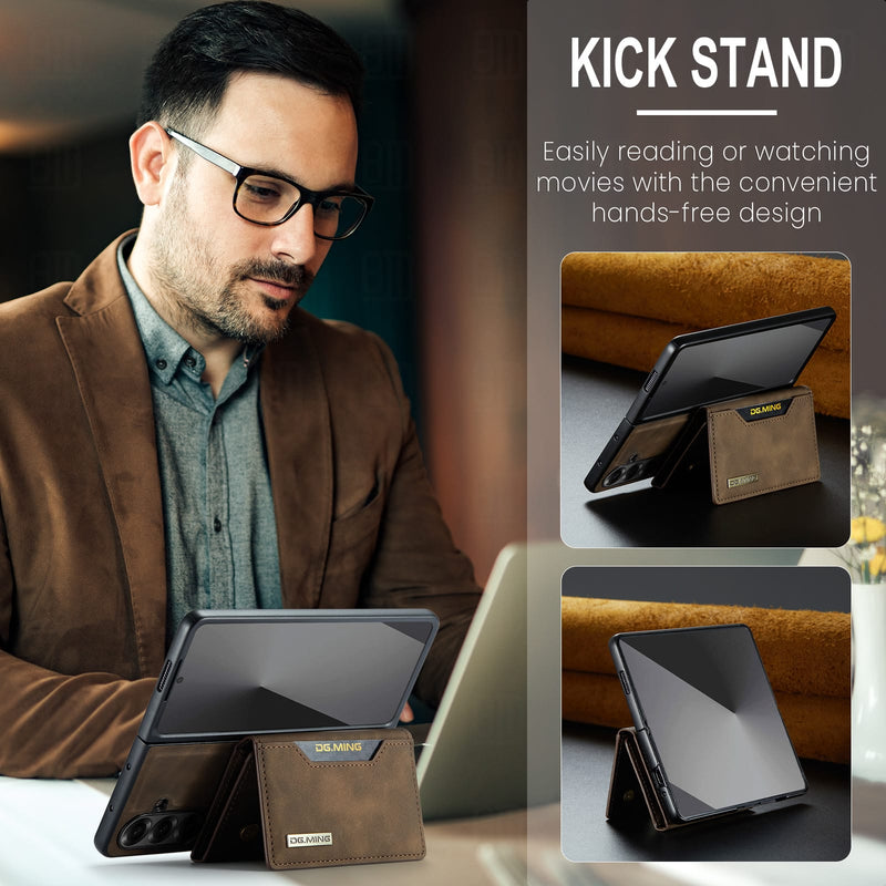DG.MING Magnetic Business Leather Case for Galaxy Z Fold 7 - with Detachable Wallet [Coffee]