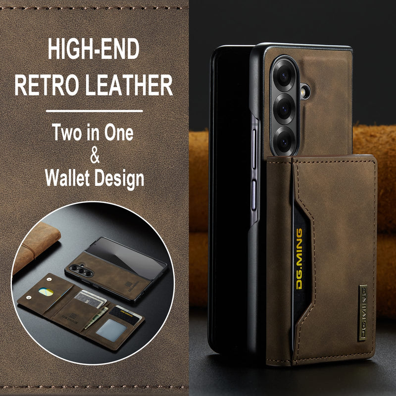 DG.MING Magnetic Business Leather Case for Galaxy Z Fold 7 - with Detachable Wallet [Coffee]