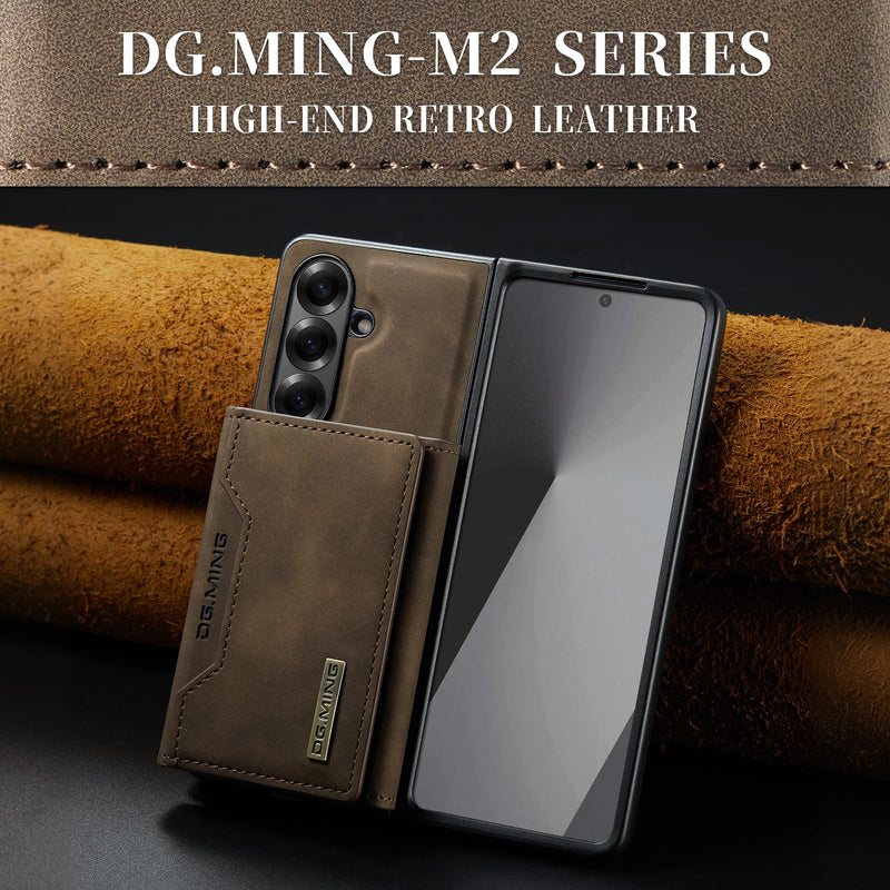 DG.MING Magnetic Business Leather Case for Galaxy Z Fold 7 - with Detachable Wallet [Coffee]