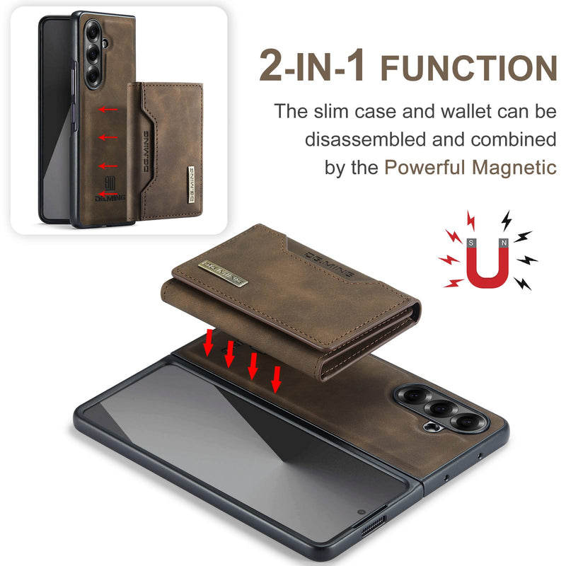 DG.MING Magnetic Business Leather Case for Galaxy Z Fold 7 - with Detachable Wallet [Coffee]
