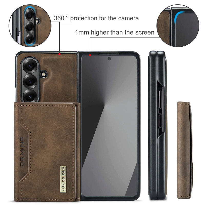 DG.MING Magnetic Business Leather Case for Galaxy Z Fold 7 - with Detachable Wallet [Coffee]