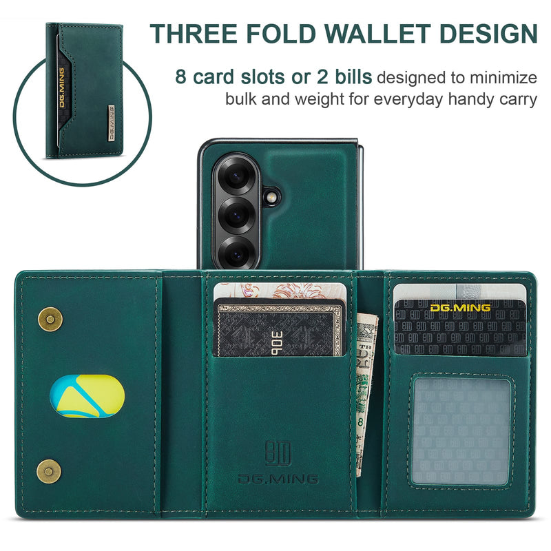 DG.MING Magnetic Business Leather Case for Galaxy Z Fold 7 - with Detachable Wallet [Green]