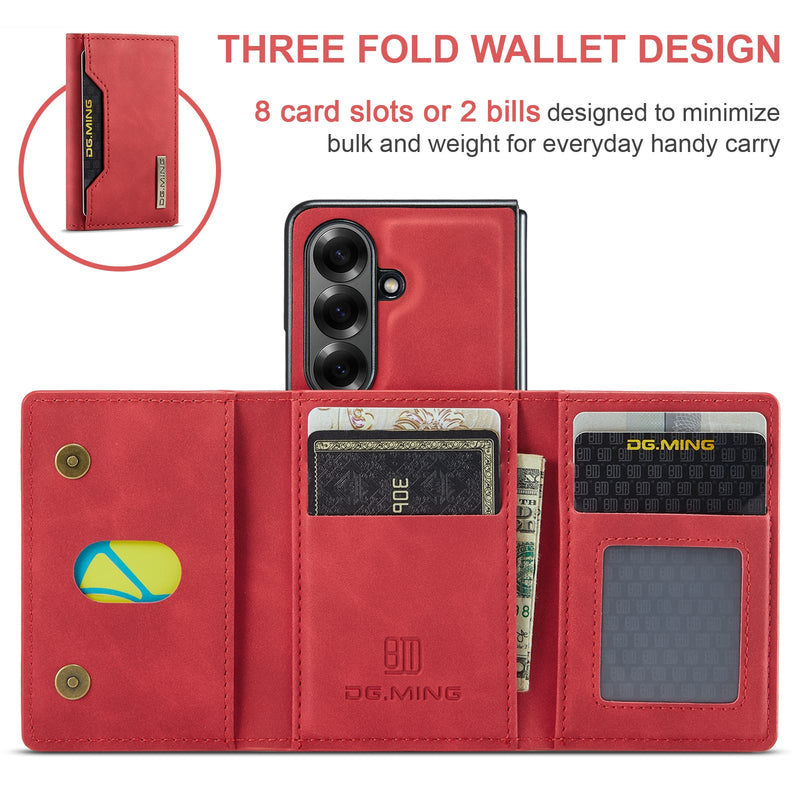 DG.MING Magnetic Business Leather Case for Galaxy Z Fold 7 - with Detachable Wallet [Red]