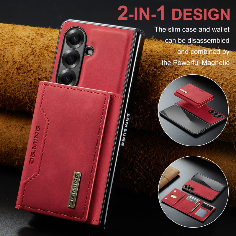 DG.MING Magnetic Business Leather Case for Galaxy Z Fold 7 - with Detachable Wallet [Red]