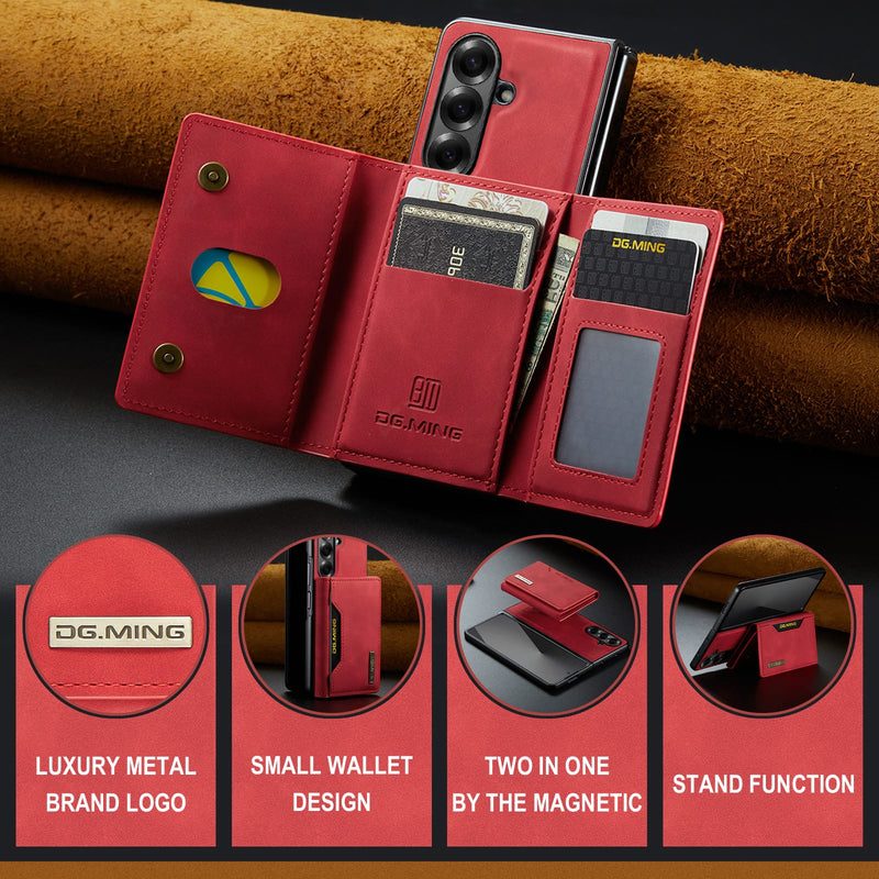 DG.MING Magnetic Business Leather Case for Galaxy Z Fold 7 - with Detachable Wallet [Red]