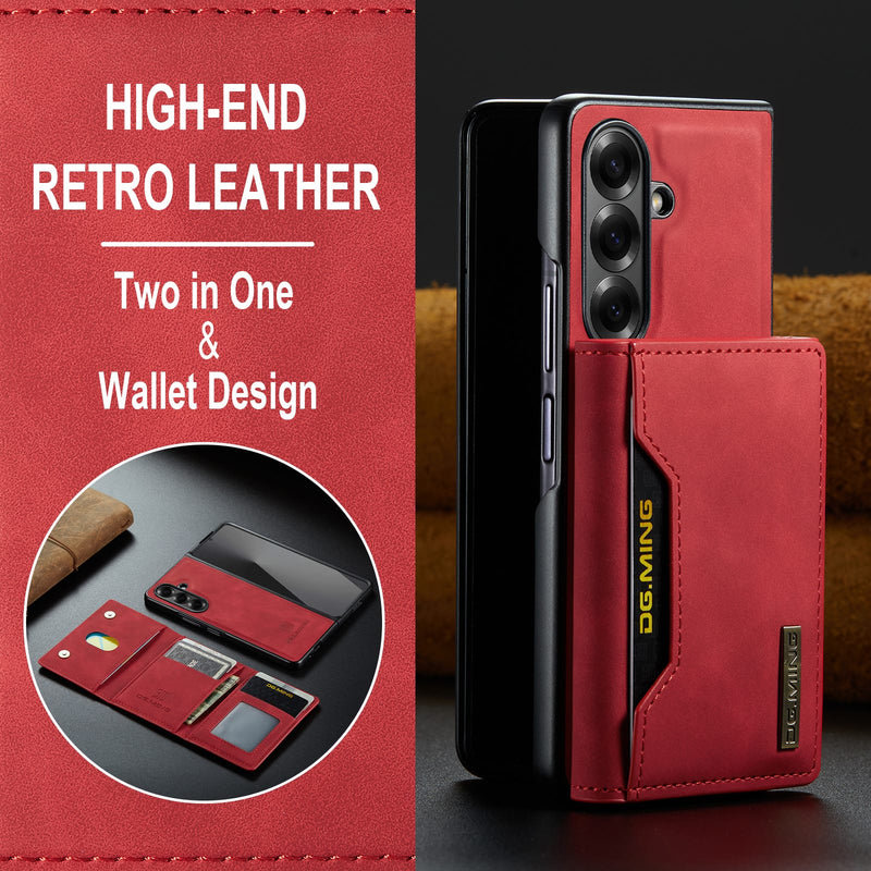 DG.MING Magnetic Business Leather Case for Galaxy Z Fold 7 - with Detachable Wallet [Red]
