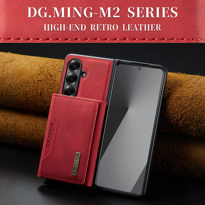 DG.MING Magnetic Business Leather Case for Galaxy Z Fold 7 - with Detachable Wallet [Red]