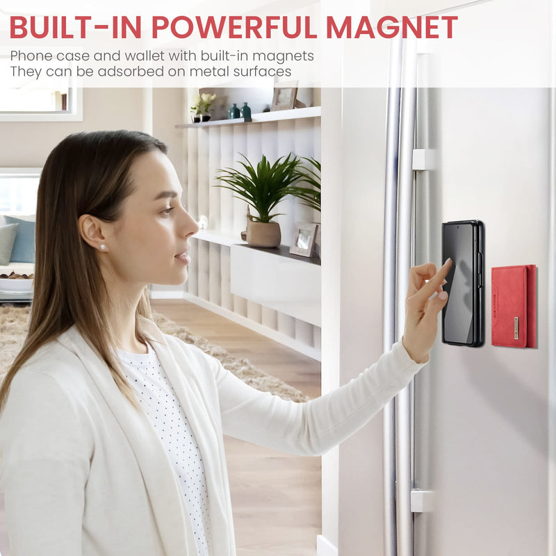 DG.MING Magnetic Business Leather Case for Galaxy Z Fold 7 - with Detachable Wallet [Red]