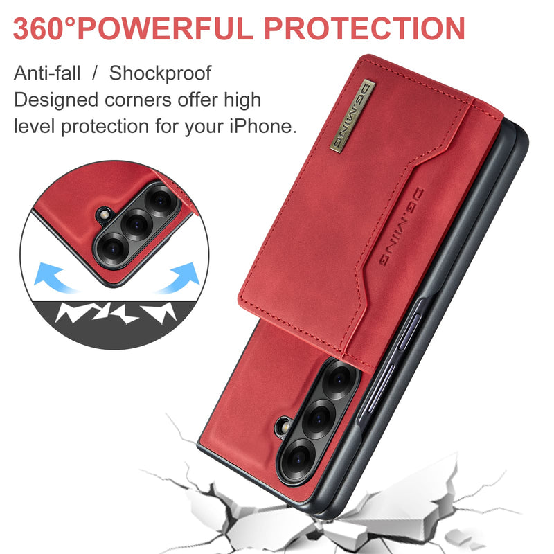 DG.MING Magnetic Business Leather Case for Galaxy Z Fold 7 - with Detachable Wallet [Red]