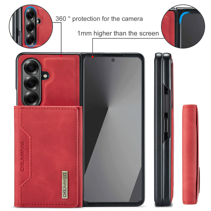 DG.MING Magnetic Business Leather Case for Galaxy Z Fold 7 - with Detachable Wallet [Red]