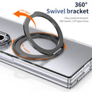 Clear 360°Rotating Magnetic Ring Stand Case for Samsung Galaxy Z Fold 7 with Tempered Glass [Black]
