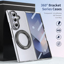 Clear 360°Rotating Magnetic Ring Stand Case for Samsung Galaxy Z Fold 7 with Tempered Glass [Black]
