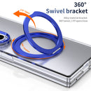 Clear 360°Rotating Magnetic Ring Stand Case for Samsung Galaxy Z Fold 7 with Tempered Glass [Blue]