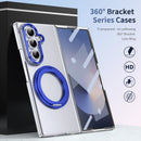 Clear 360°Rotating Magnetic Ring Stand Case for Samsung Galaxy Z Fold 7 with Tempered Glass [Blue]