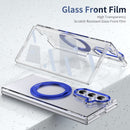 Clear 360°Rotating Magnetic Ring Stand Case for Samsung Galaxy Z Fold 7 with Tempered Glass [Blue]