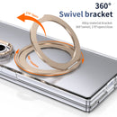 Clear 360°Rotating Magnetic Ring Stand Case for Samsung Galaxy Z Fold 7 with Tempered Glass [Gold]