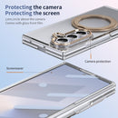 Clear 360°Rotating Magnetic Ring Stand Case for Samsung Galaxy Z Fold 7 with Tempered Glass [Gold]