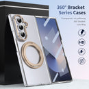 Clear 360°Rotating Magnetic Ring Stand Case for Samsung Galaxy Z Fold 7 with Tempered Glass [Gold]