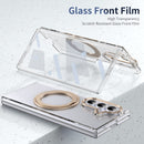 Clear 360°Rotating Magnetic Ring Stand Case for Samsung Galaxy Z Fold 7 with Tempered Glass [Gold]