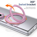 Clear 360°Rotating Magnetic Ring Stand Case for Samsung Galaxy Z Fold 7 with Tempered Glass [Pink]