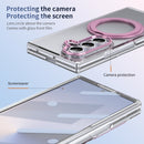 Clear 360°Rotating Magnetic Ring Stand Case for Samsung Galaxy Z Fold 7 with Tempered Glass [Pink]