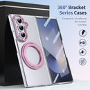 Clear 360°Rotating Magnetic Ring Stand Case for Samsung Galaxy Z Fold 7 with Tempered Glass [Pink]