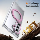 Clear 360°Rotating Magnetic Ring Stand Case for Samsung Galaxy Z Fold 7 with Tempered Glass [Pink]